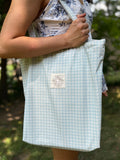 Sky Blue Gingham Tote Bag