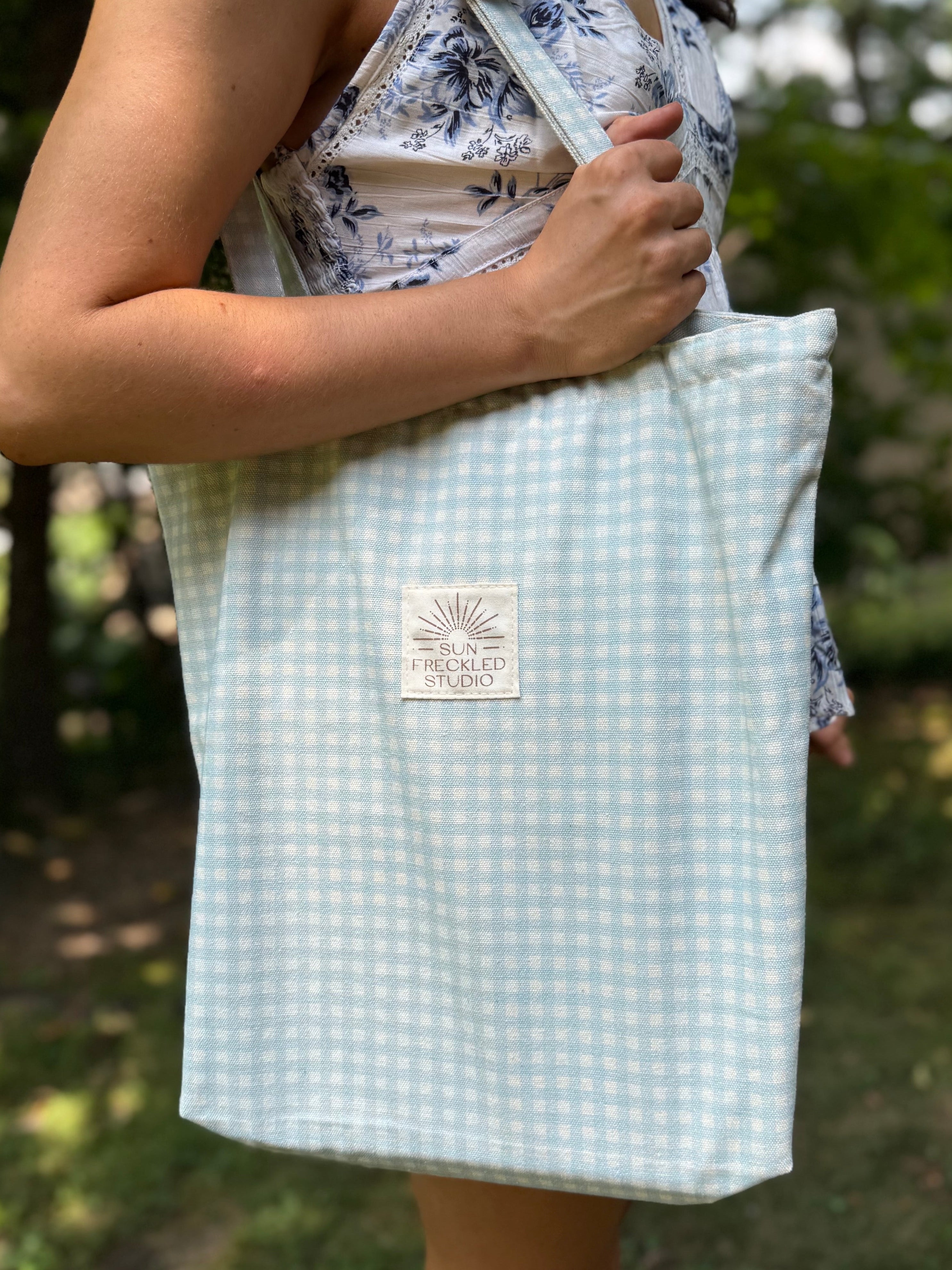 Sky Blue Gingham Tote Bag