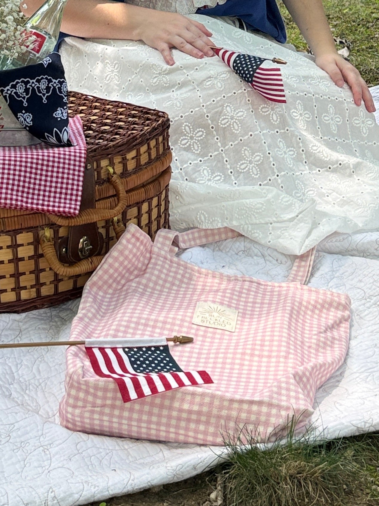 Strawberry Pink Gingham Tote Bag