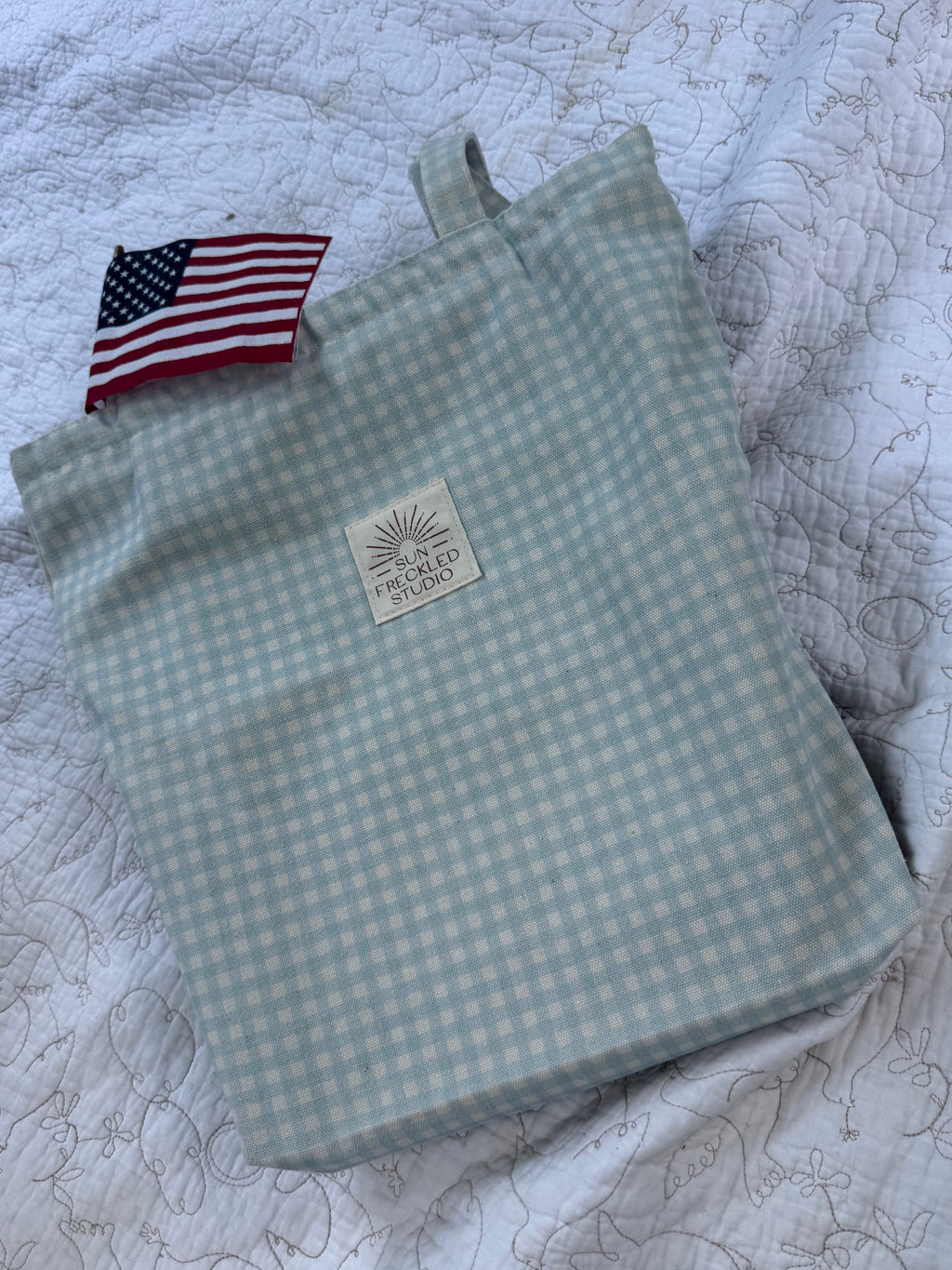 Sky Blue Gingham Tote Bag