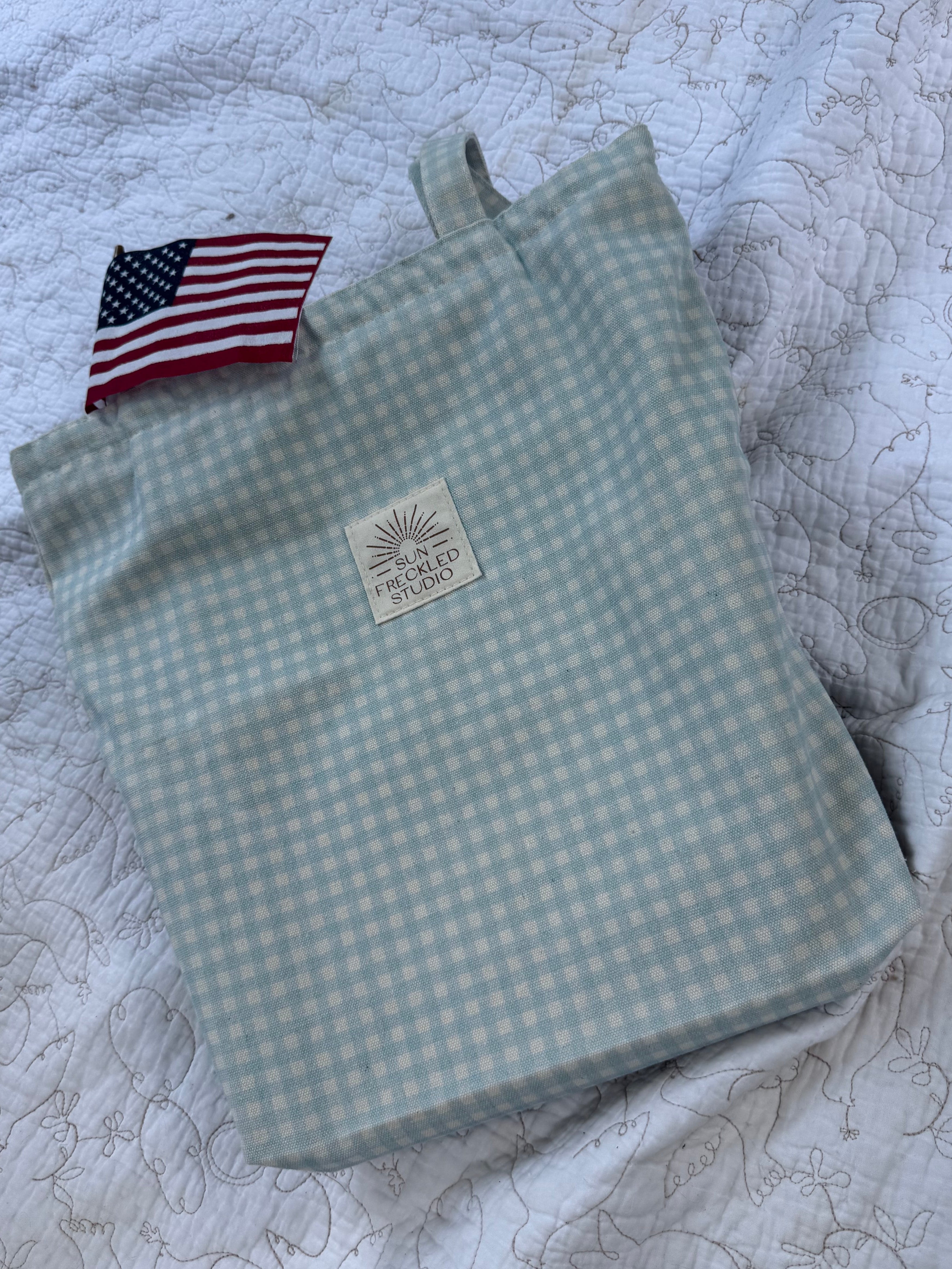 Sky Blue Gingham Tote Bag