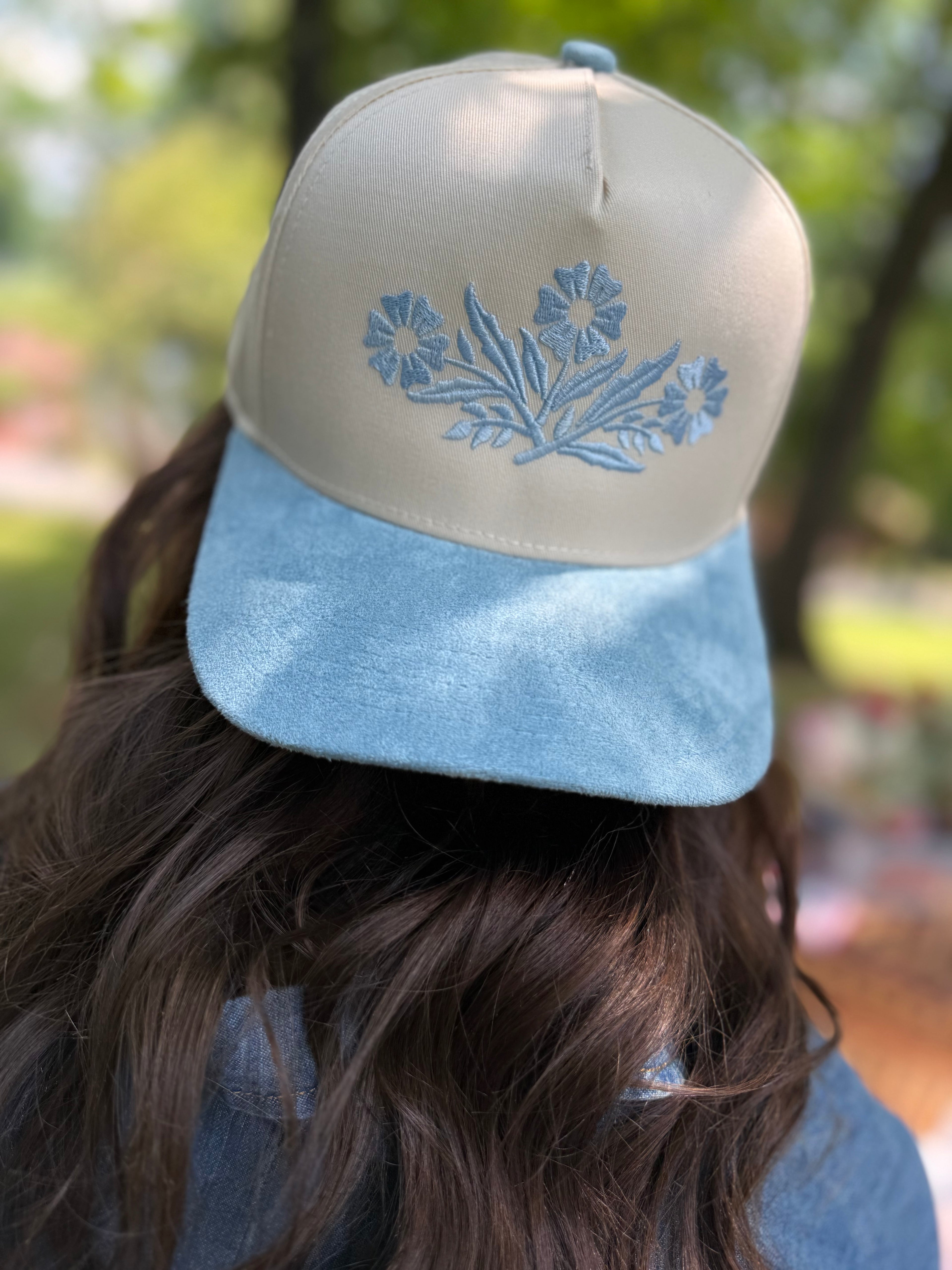 Embroidered Vintage Cornflower Suede Hat
