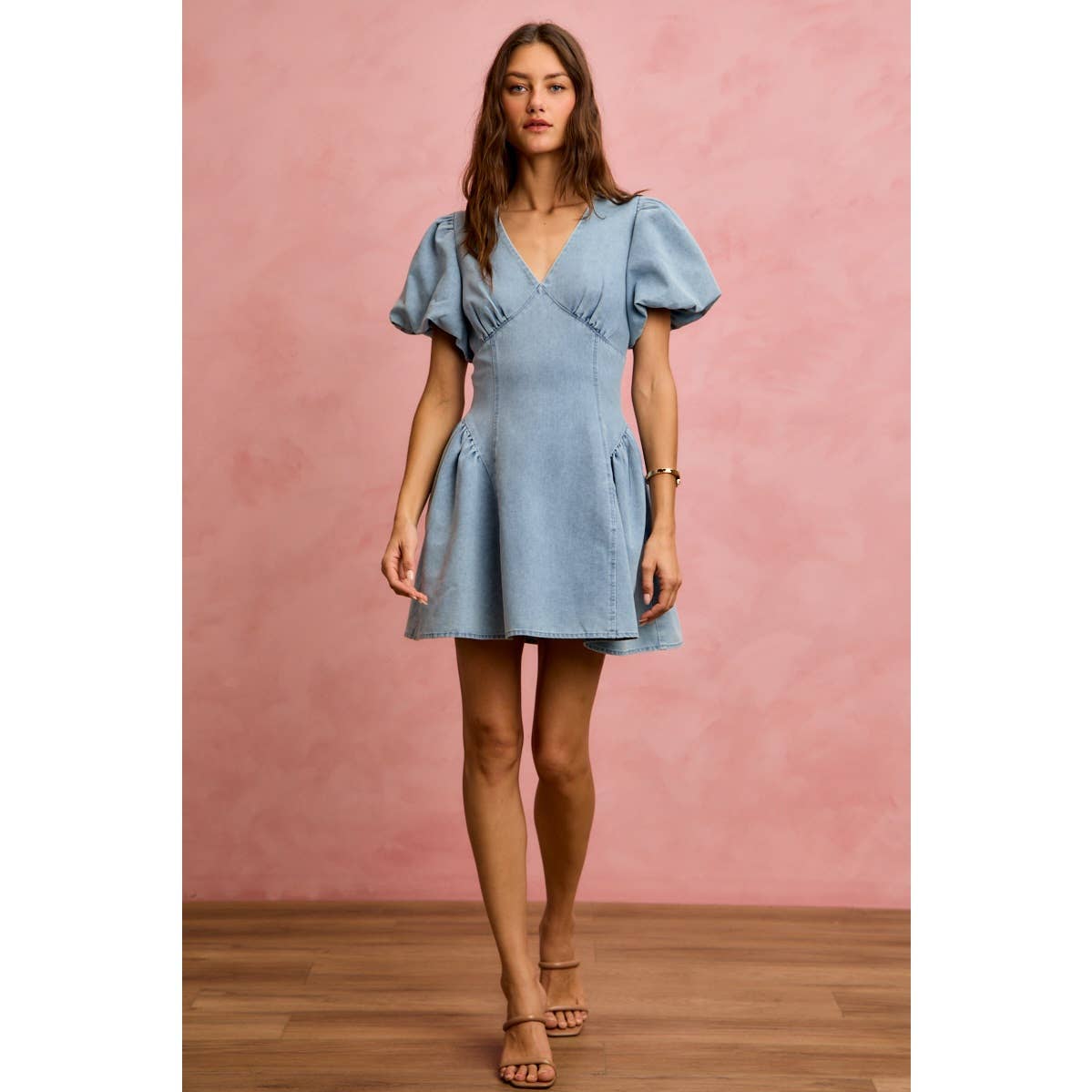 Light Denim Puff Mini Dress