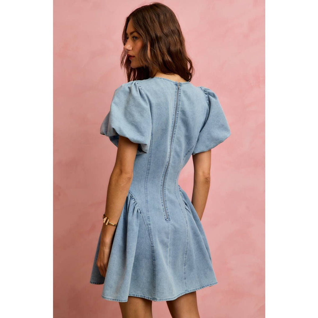 Light Denim Puff Mini Dress