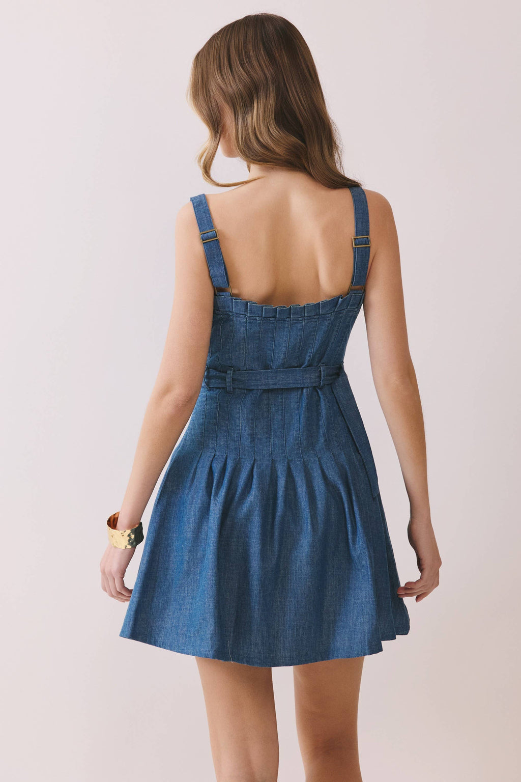 Denim Belted Fit & Flare Mini Dress
