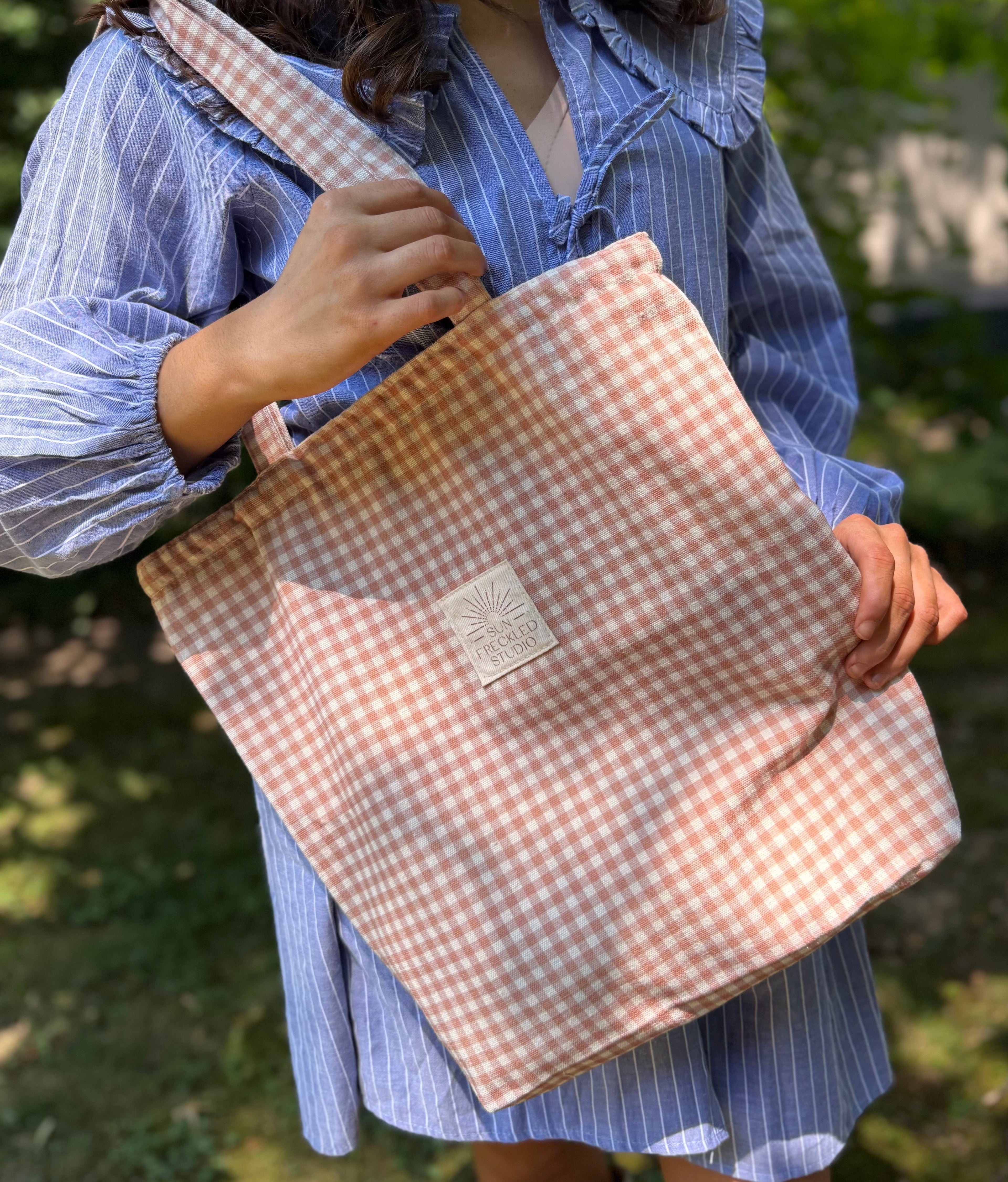 Chai Latte Gingham Tote Bag