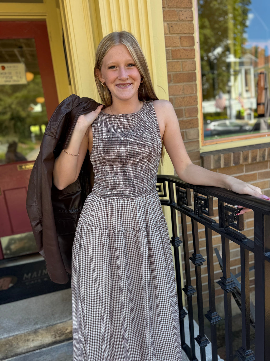 Autumn Gingham Midi Dress