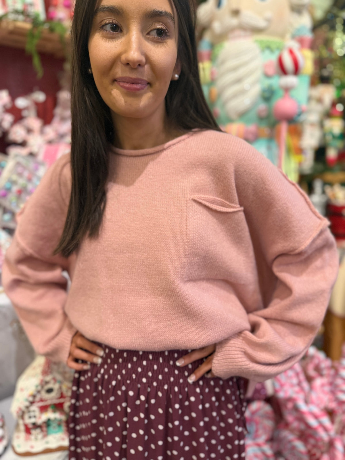 Cinnamon Rose Scallop Edge Sweater