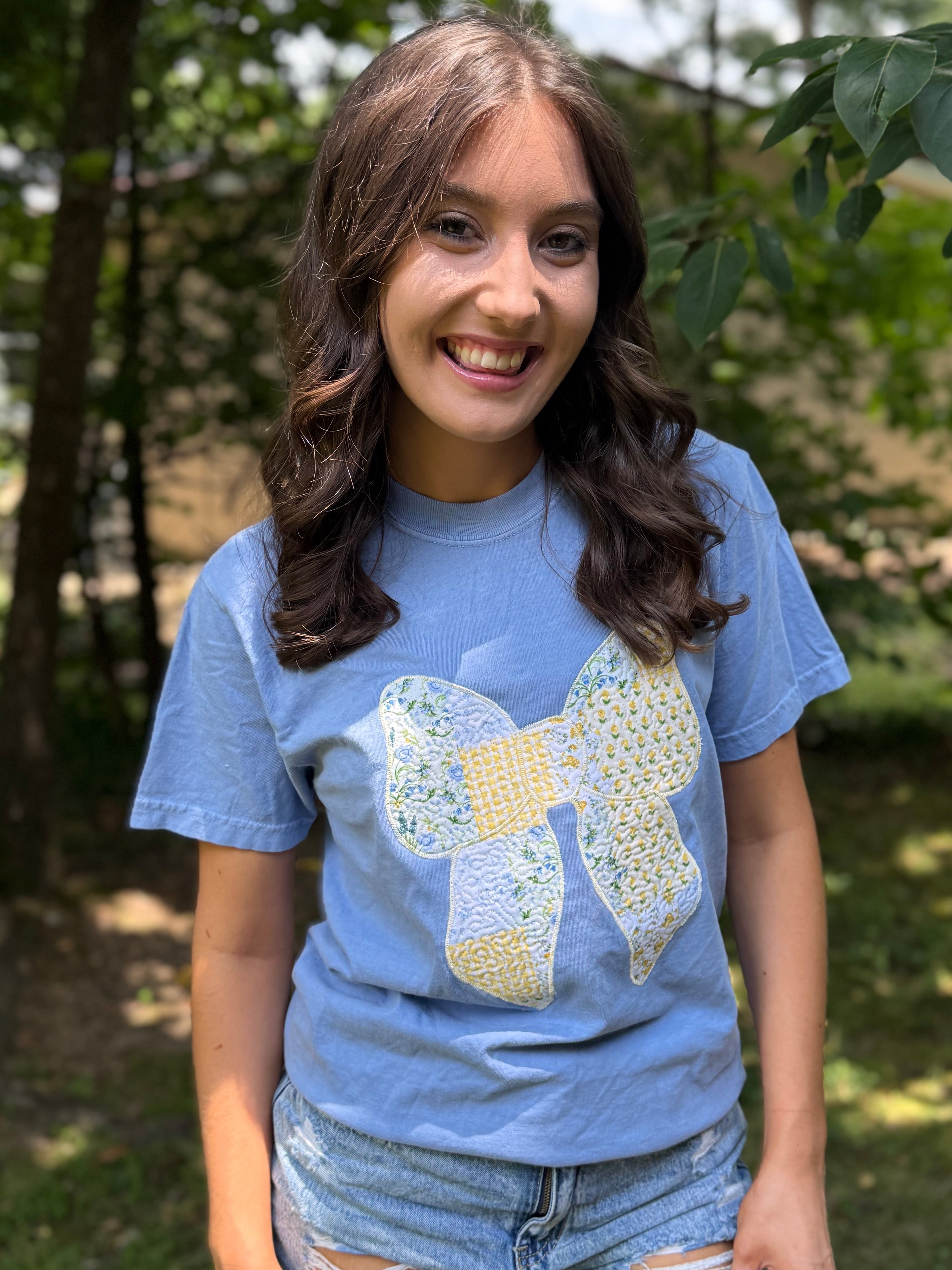 Quilted Bow Embroidered Tee