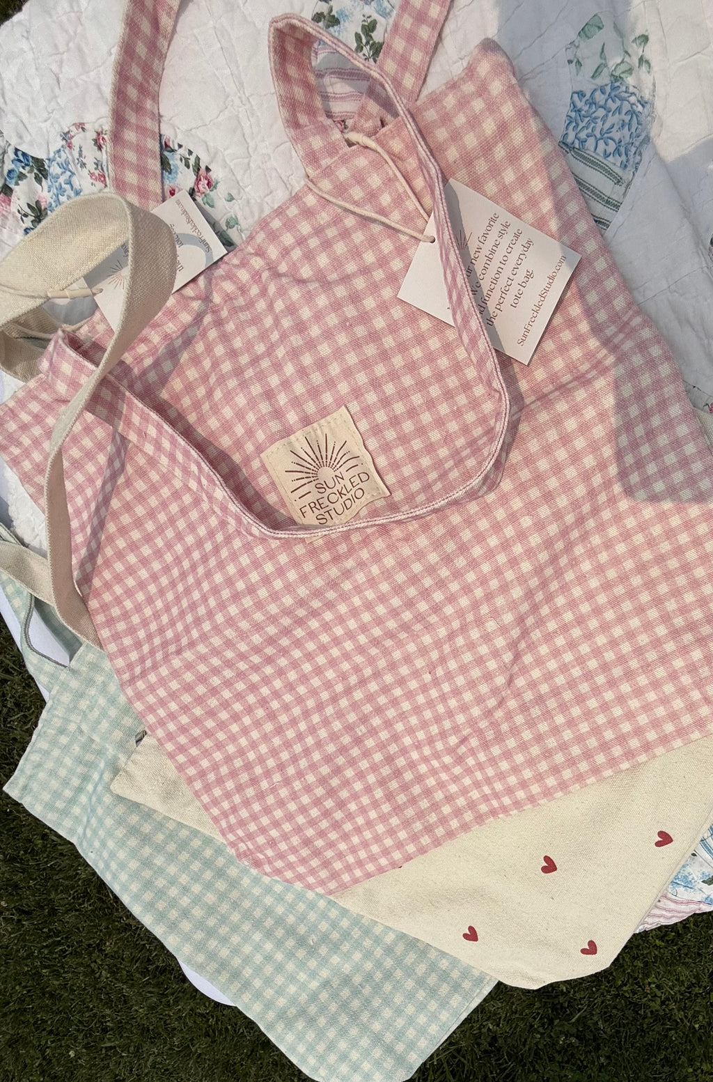Strawberry Pink Gingham Tote Bag