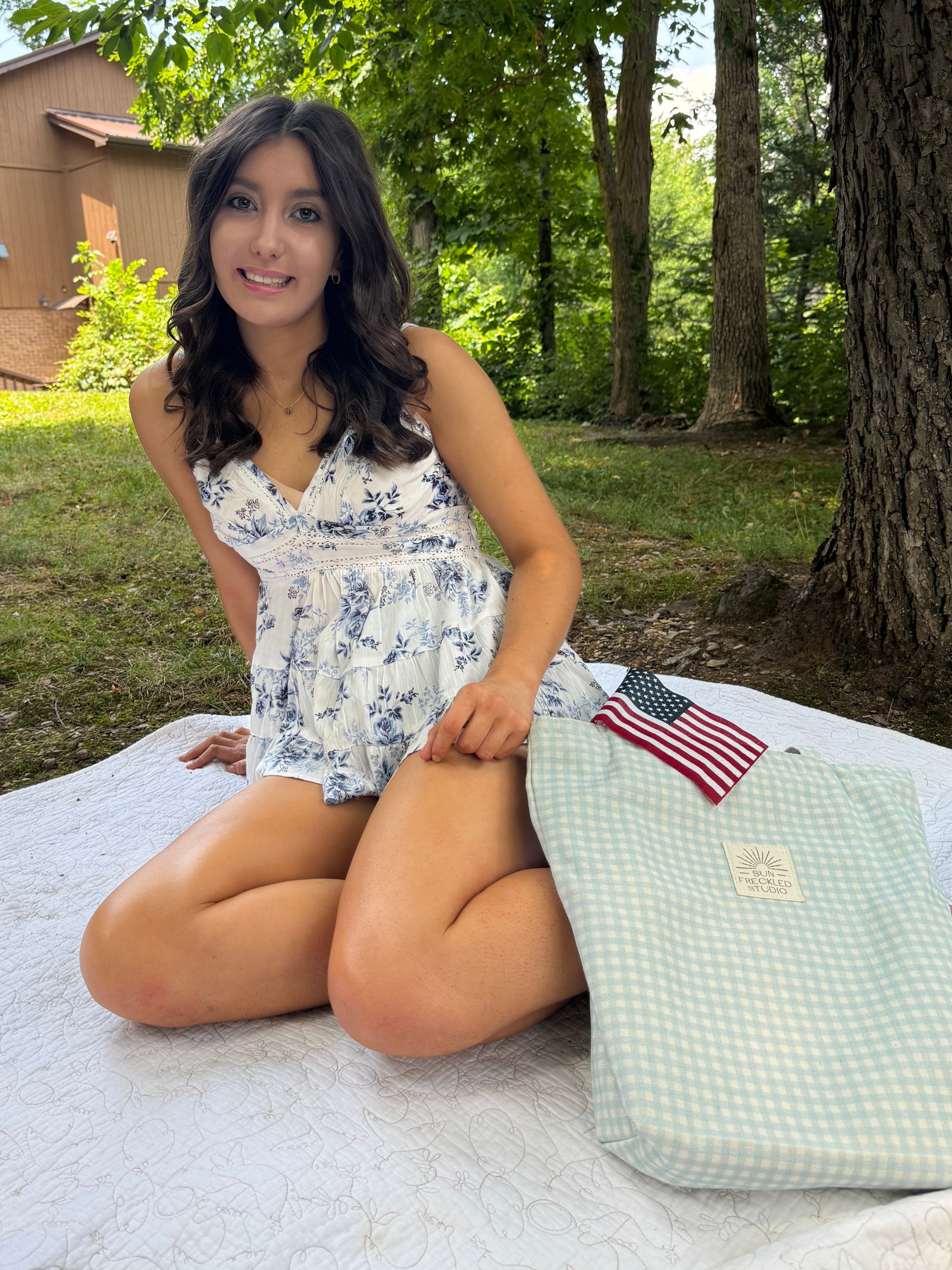 Sky Blue Gingham Tote Bag