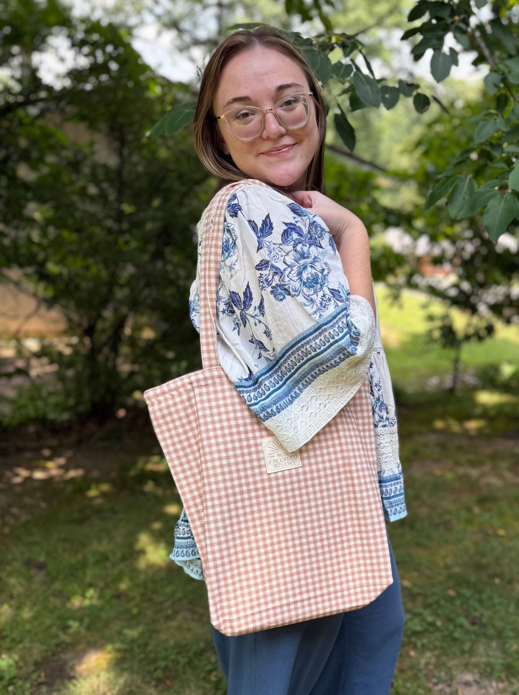 Chai Latte Gingham Tote Bag