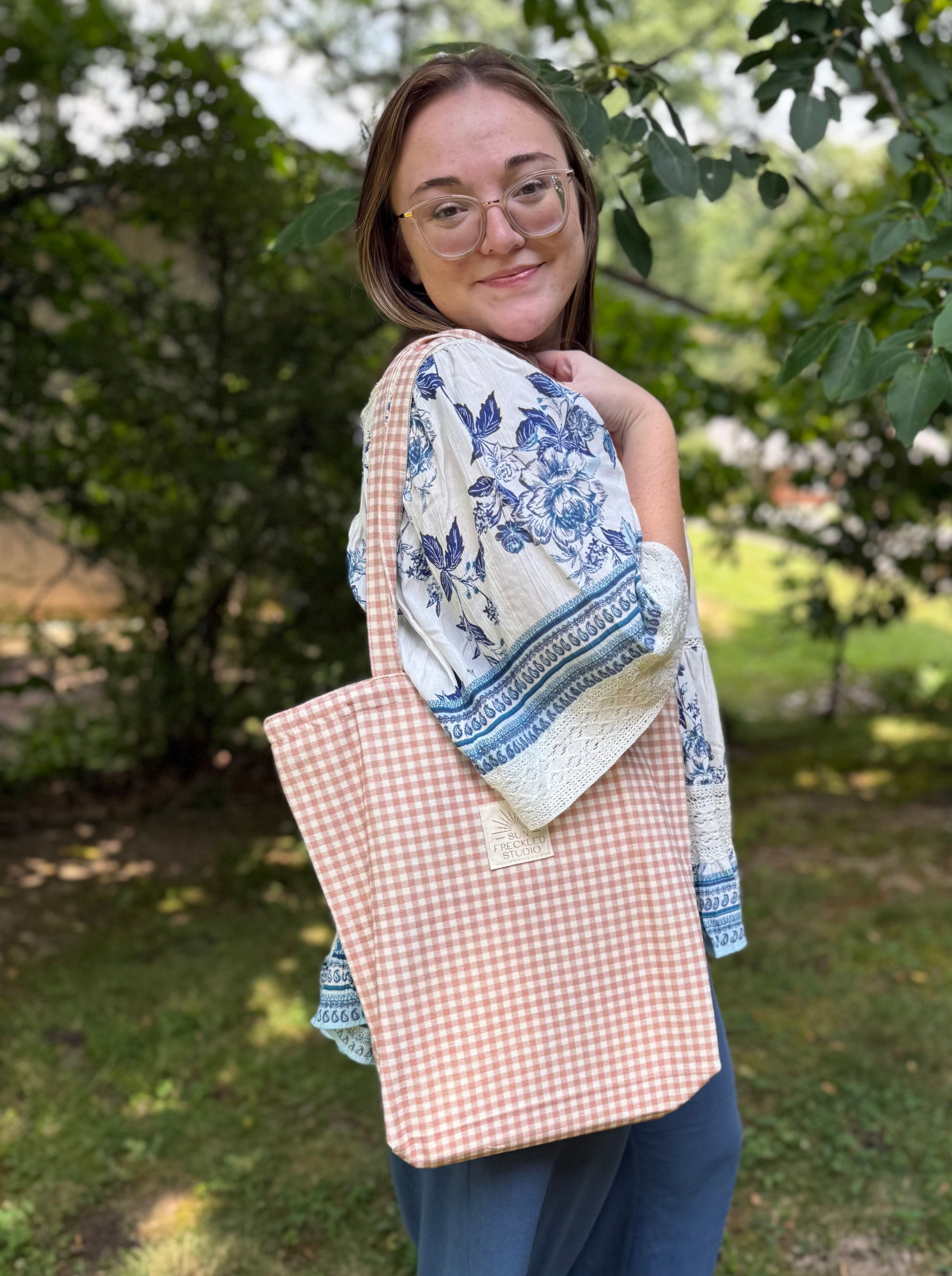 Chai Latte Gingham Tote Bag
