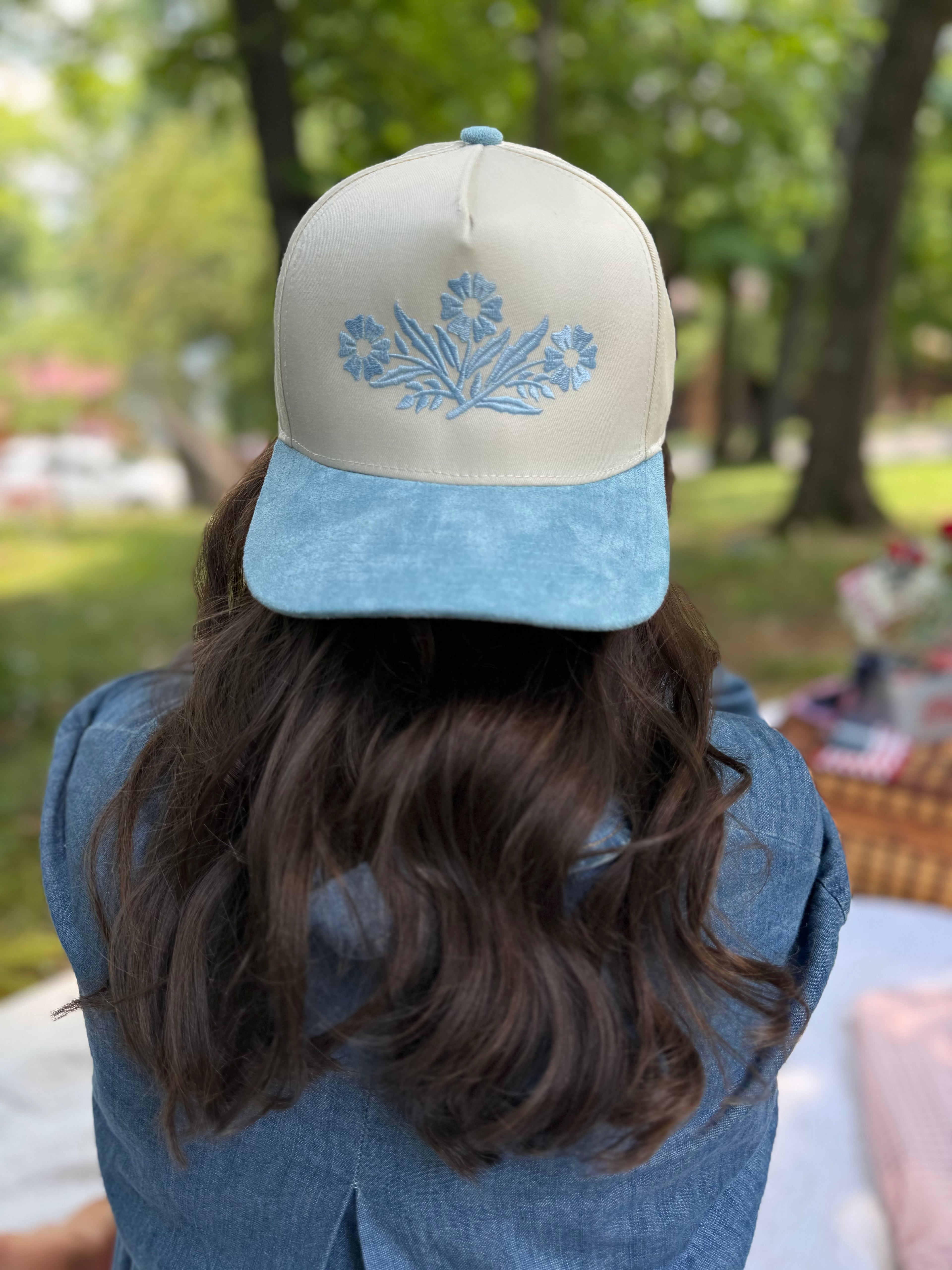 Embroidered Vintage Cornflower Suede Hat