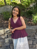 Maroon Lace-Trim Peplum Tank