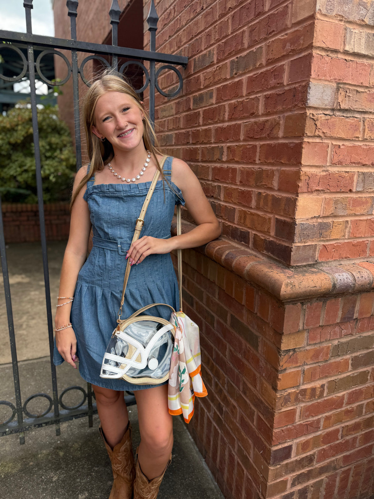 Denim Belted Fit & Flare Mini Dress