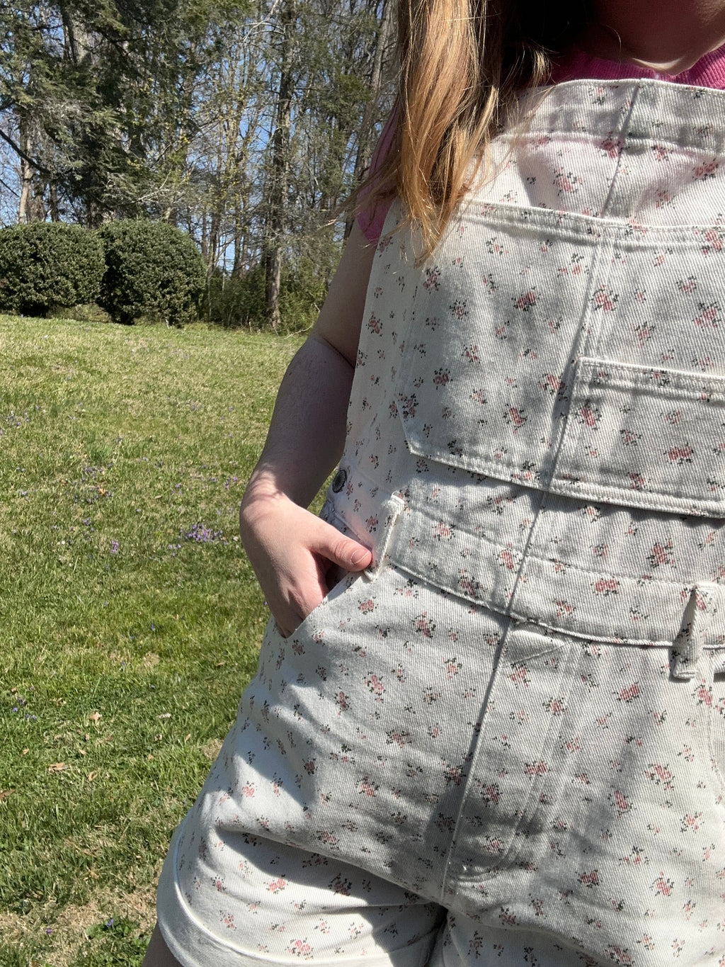 Floral Cuffed Denim Shortalls