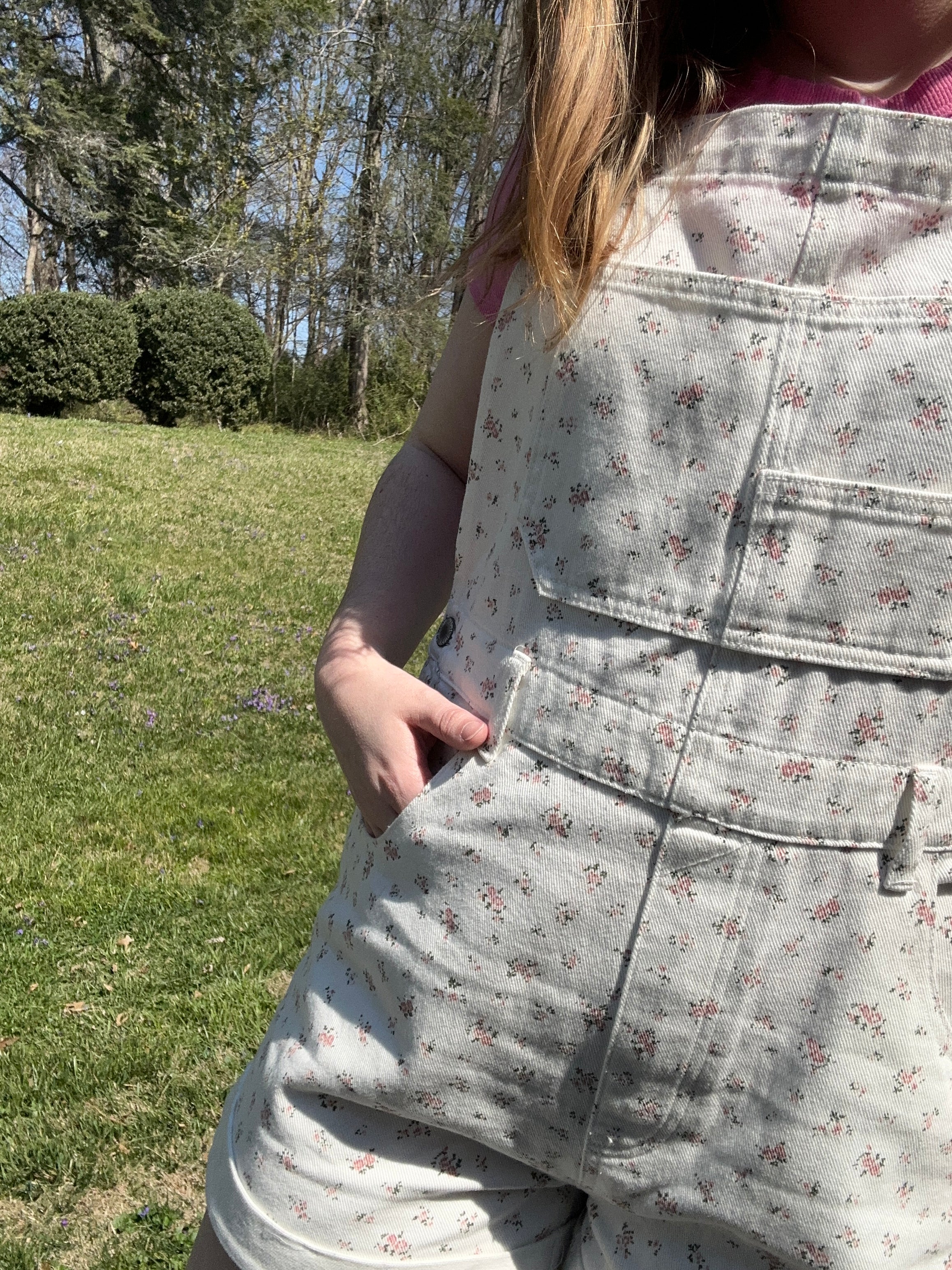 Floral Cuffed Denim Shortalls