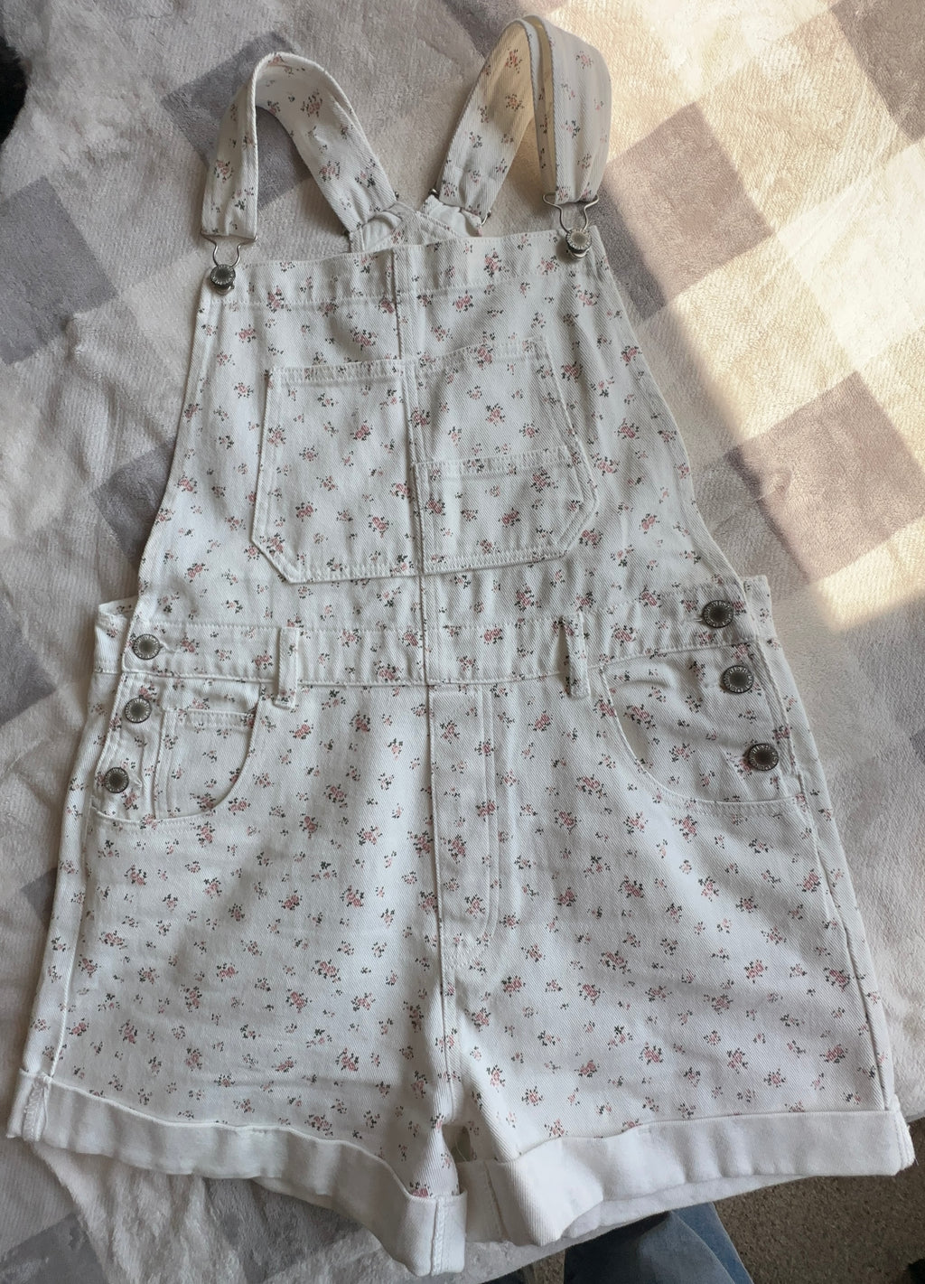 Floral Cuffed Denim Shortalls