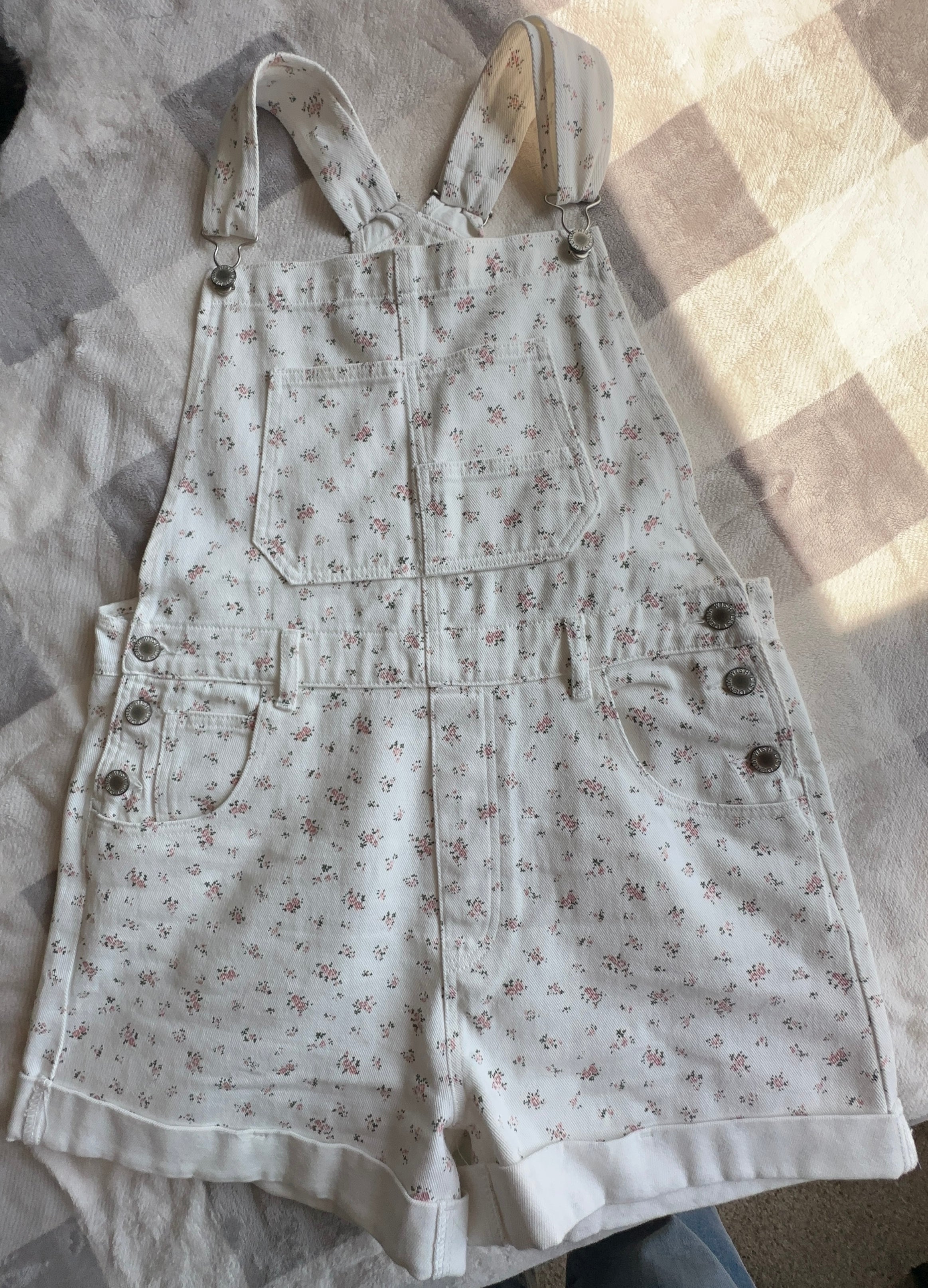 Floral Cuffed Denim Shortalls