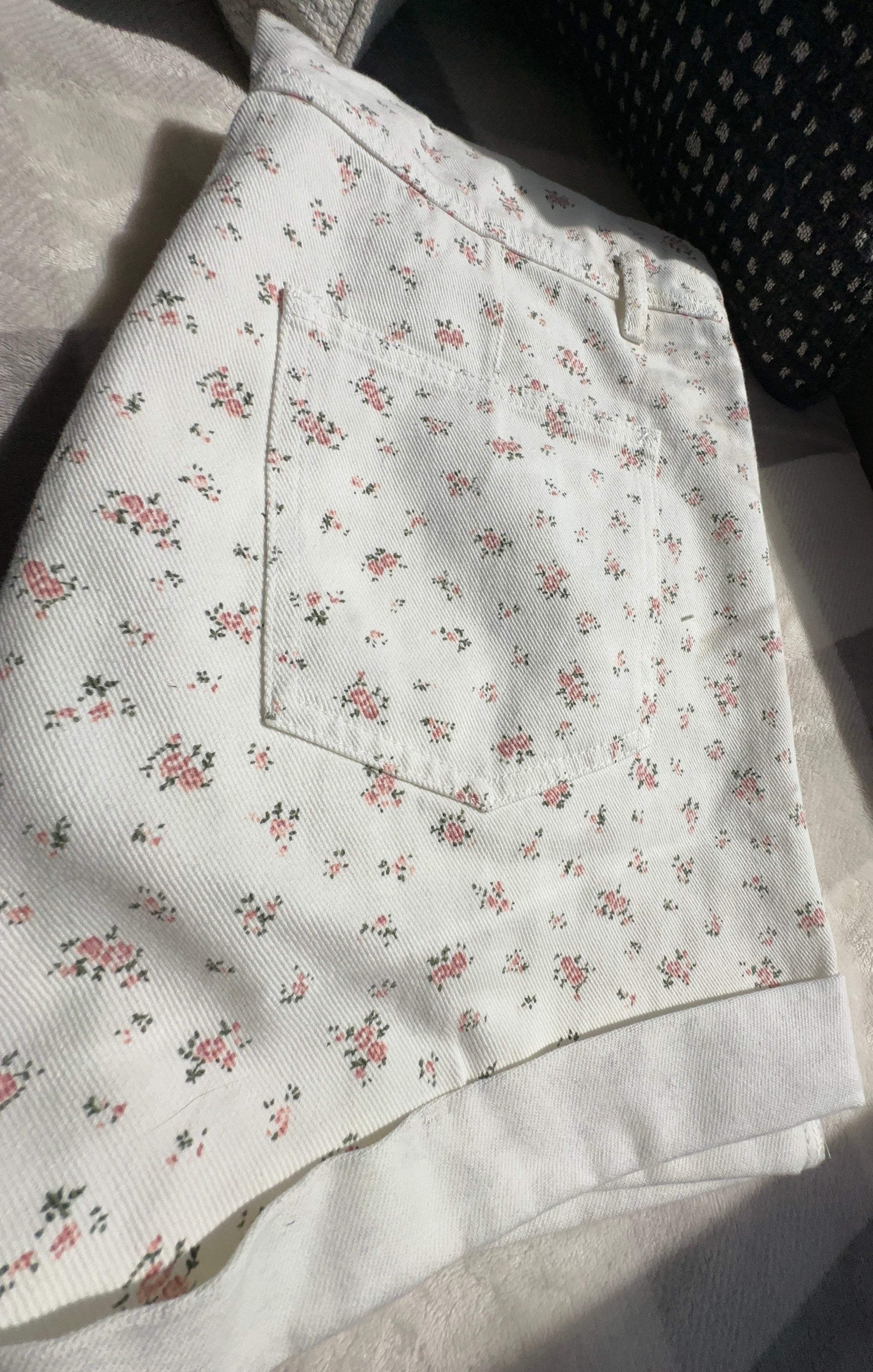 Floral Cuffed Denim Shortalls