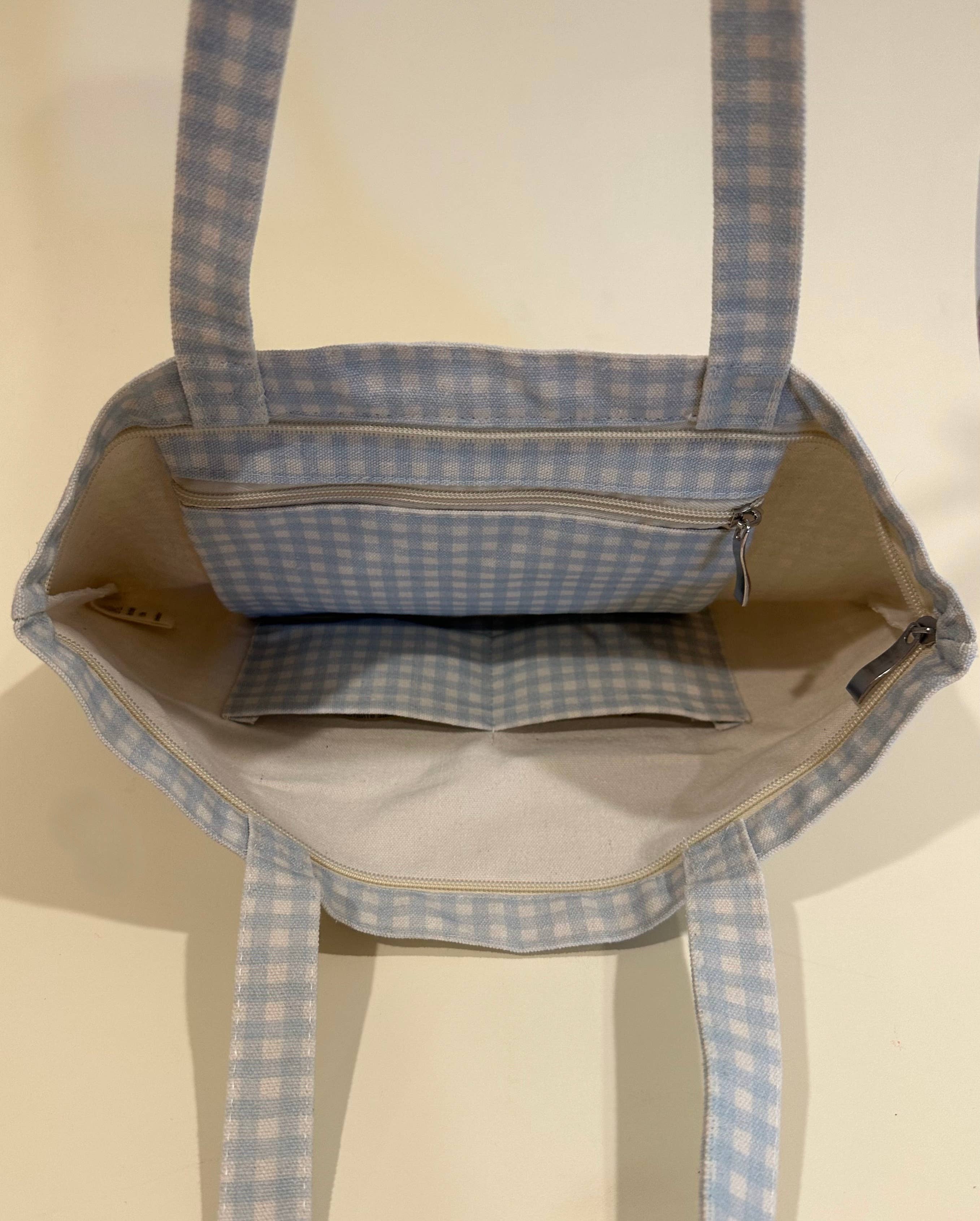 Sky Blue Gingham Tote Bag