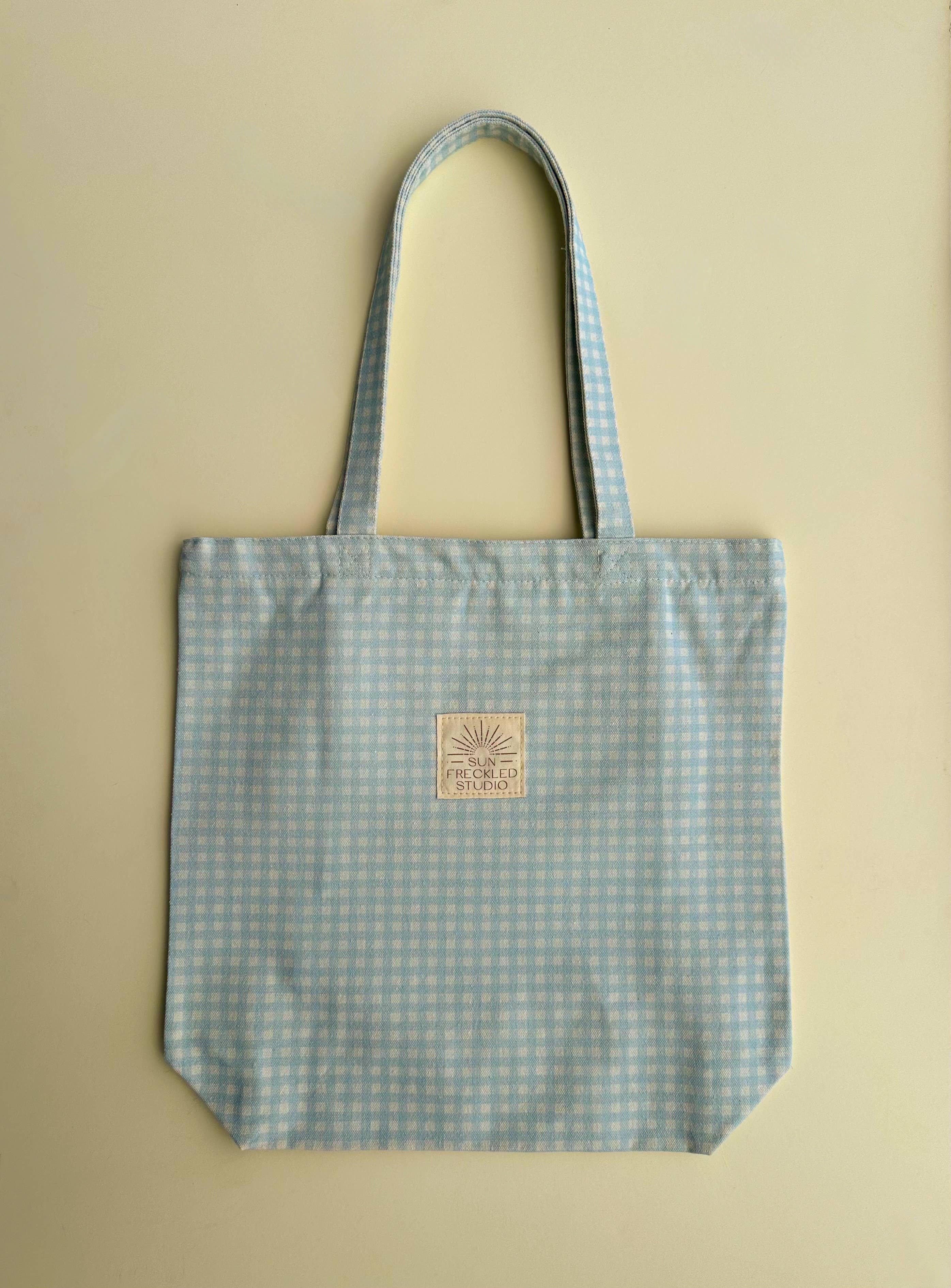 Sky Blue Gingham Tote Bag